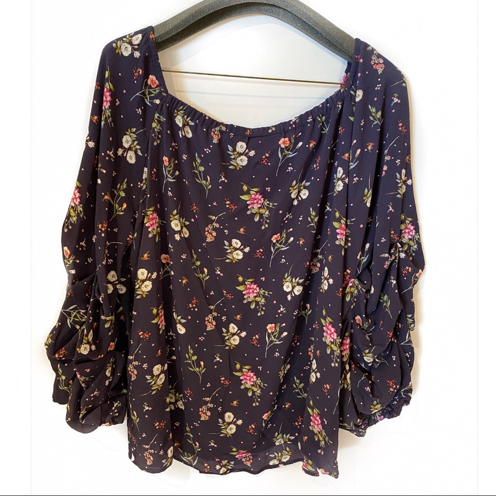 Navy floral blouse